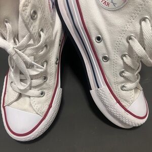 Converse White High-Top Kids Sneakers with Red & Blue Trim